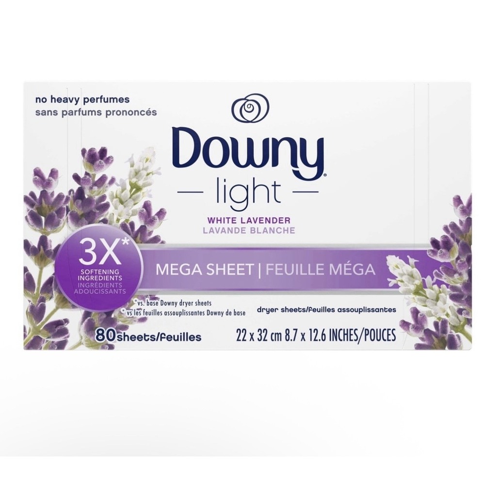 Downy Light White Lavender Mega Dryer Sheets 80 Count 3X Softening Ingredients